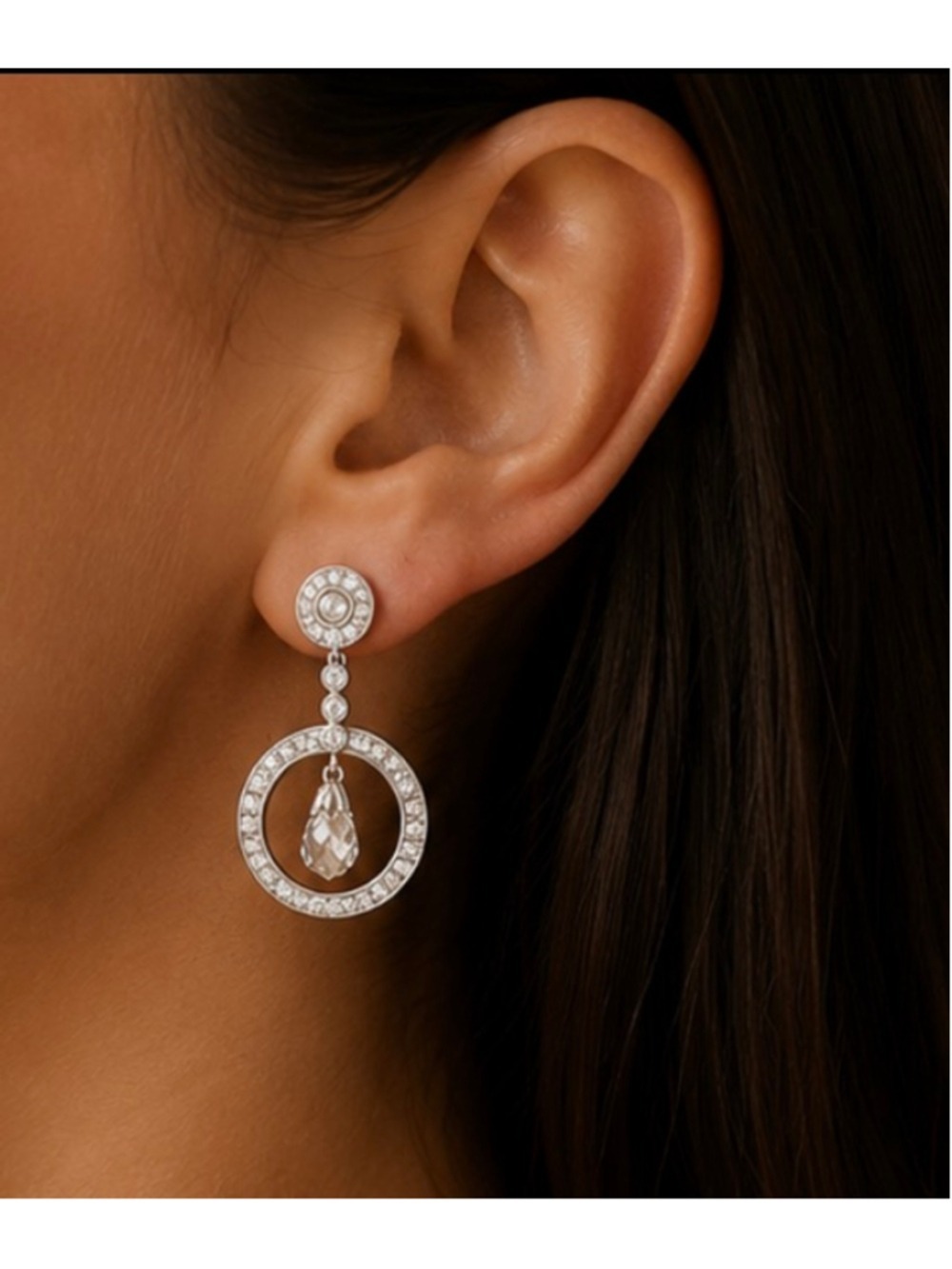 Princess Grace Silver and Clear Drop Earrings, Clarion Pell